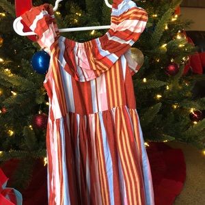 Striped Toddler dress w| off the shoulder detail